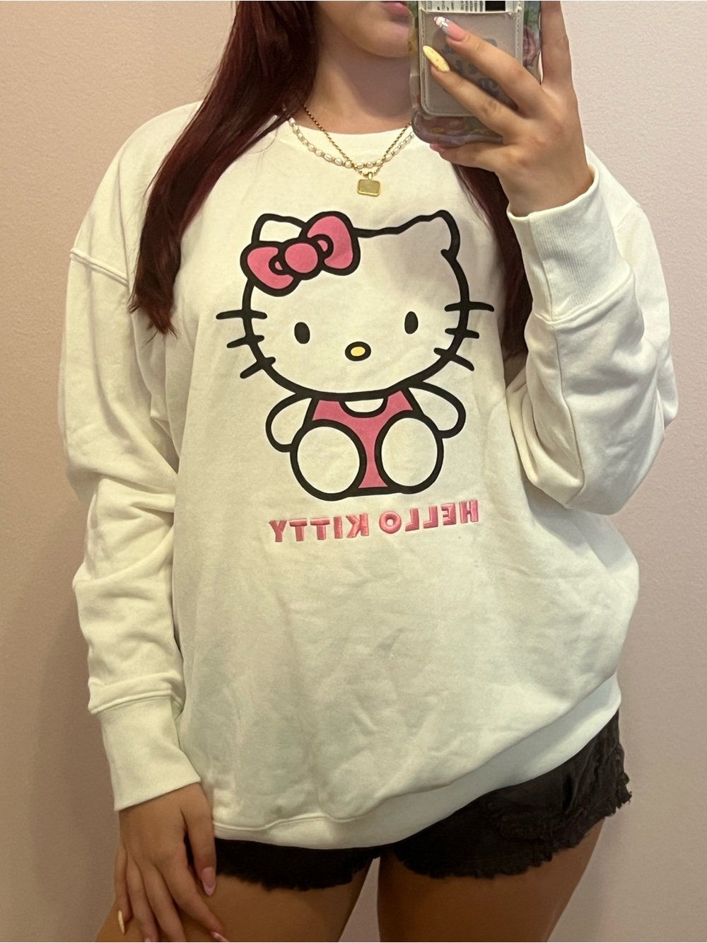 Hello Kitty White Sweatshirt with Pink Graphic Bow